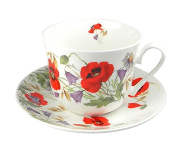 Taza y Plato de Desayuno Amapolas