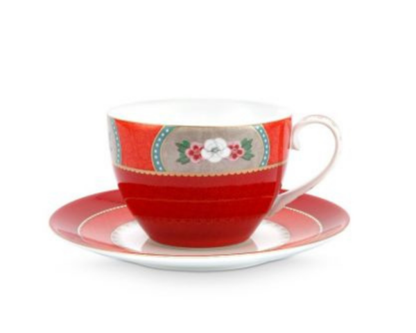 Taza y plato Capuccino Blushing Red