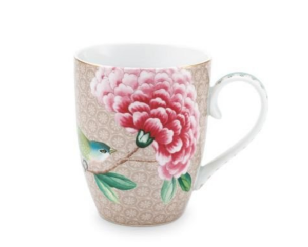 Juego de Mug y Platillo Birds Caqui