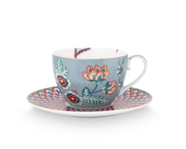 Taza y plato Flower Festival Light Blue