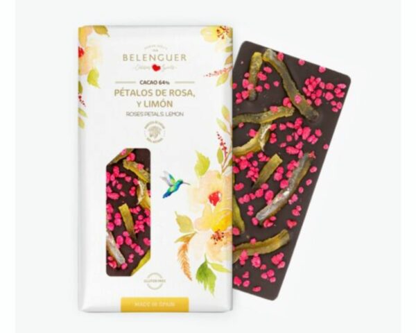 Chocolate con Pétalos de Rosa y Limón